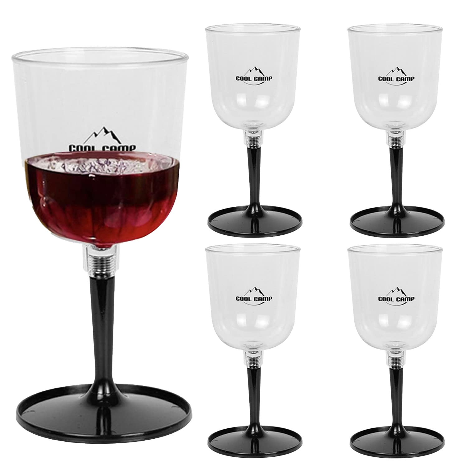 Veeteah Portable Collapsible Wine Glasses 4 Shatterproof Clear Glasses for Wine Detachable Wine Glasses with Stem Wine Cup for Pool Beach Travel Camping Picnic