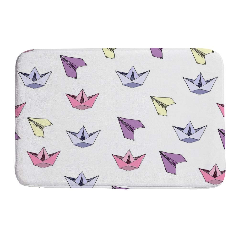 Tapis de bain absorbant en velours corail doux motif origami violet rose