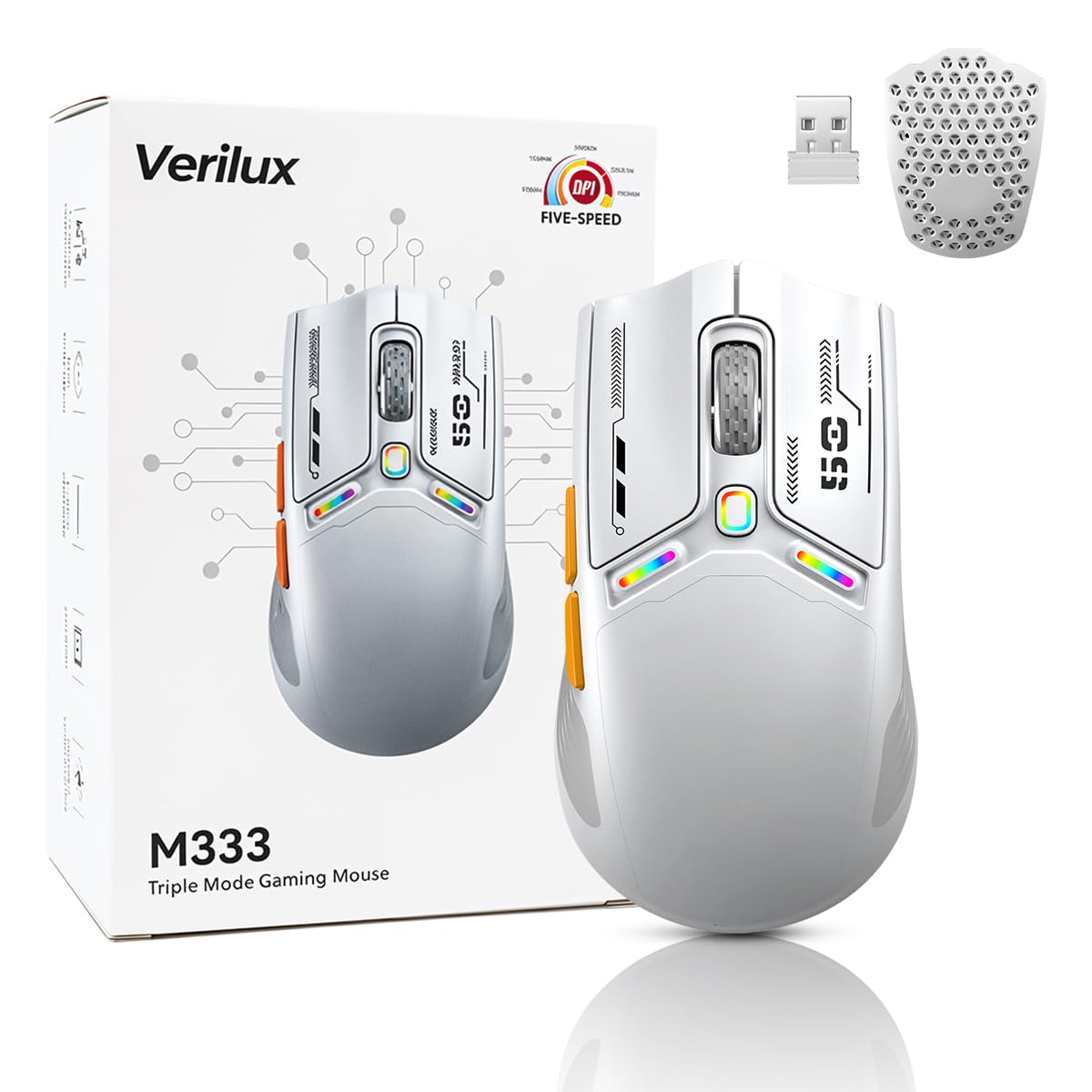 Verilux® Wireless Gaming Mouse, Tri-Mode 2.4GHz Cordless BT 5.0 Gaming Mouse, Fashion Magnetic Cover, 6 Programmable Buttons, 6 Adjustable DPI, 600mAh USB Mouse with LED Battery Indicator-image-39