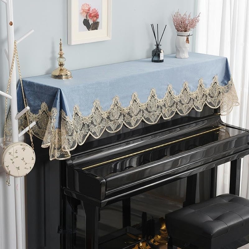 Für 150 cm Standard-Klavier lila Samt-Spitze-Staubschutz für aufrecht stehende Klaviere mit Hocker-Abdeckung halber aufrechtes Klavier Stoffbezug für aufrecht stehende Klaviere