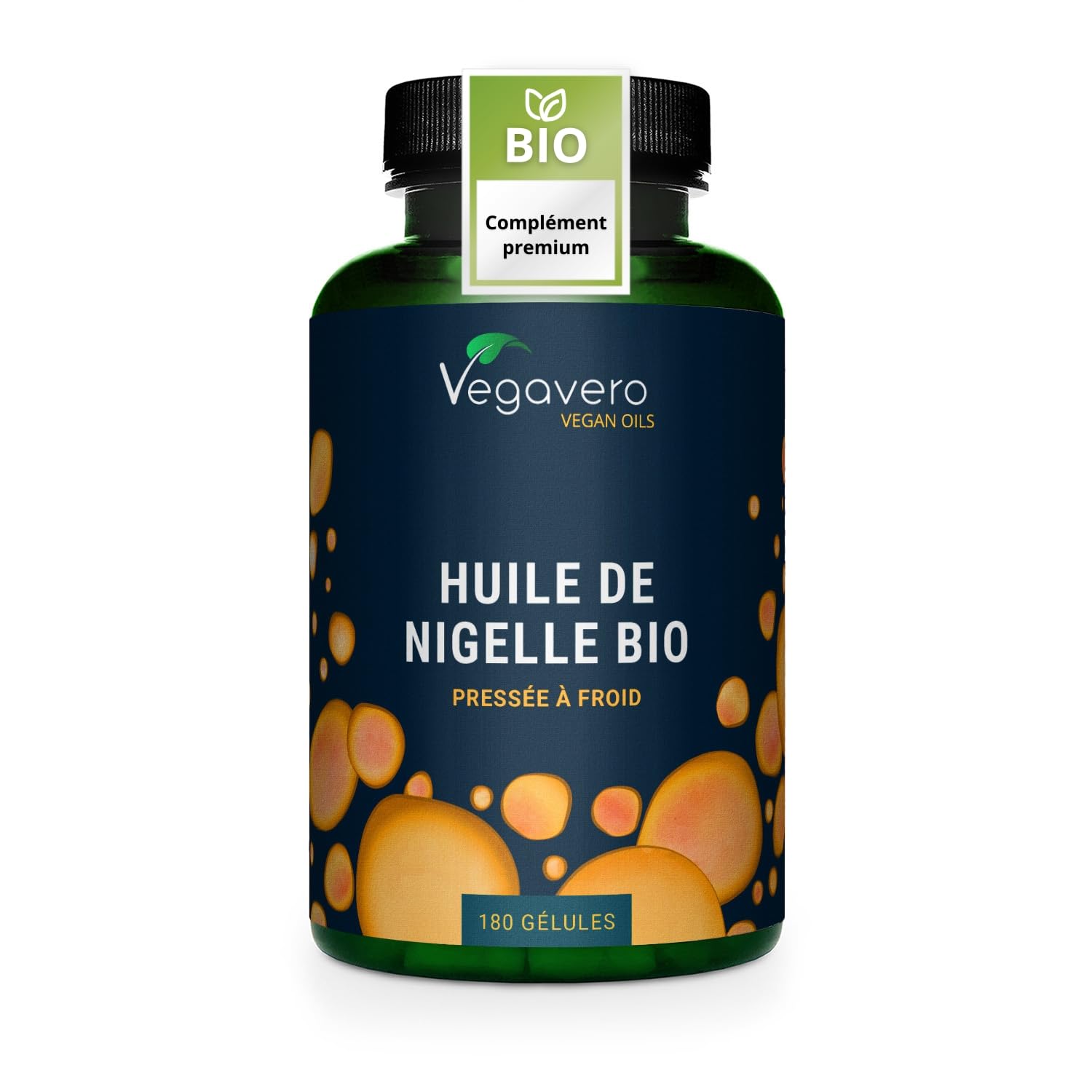 Nigelle BIO & VEGAN | 1000mg d’Huile de Cumin Noir | Immunité + Peau | Avec Thymoquinone & Acide Linoléique (Oméga 6) | Pressé à Froid | 180 Gélules | Vegavero®