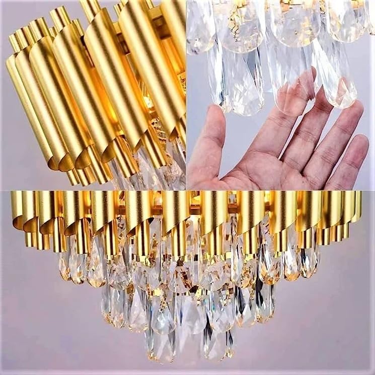 Image of Modern K9 Crystal Chandeliers Gold 3-Tier Round Crystal Chandelier Ceiling Light Fixture for Living Room and Hallway(400mm) F