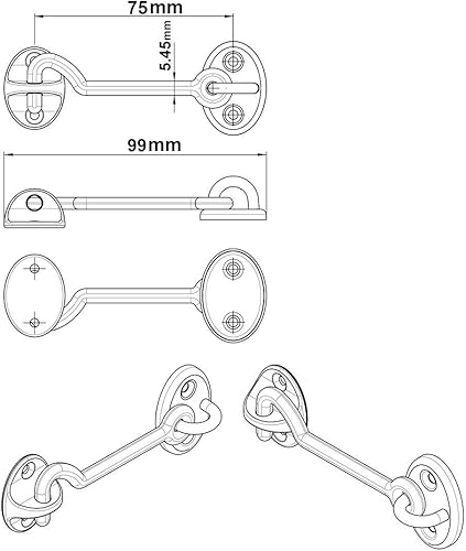 Miniatura 4 de QCAA Gancho de cabina de acero inoxidable 316 de grado marino, 3 pulgadas, paquete de 2