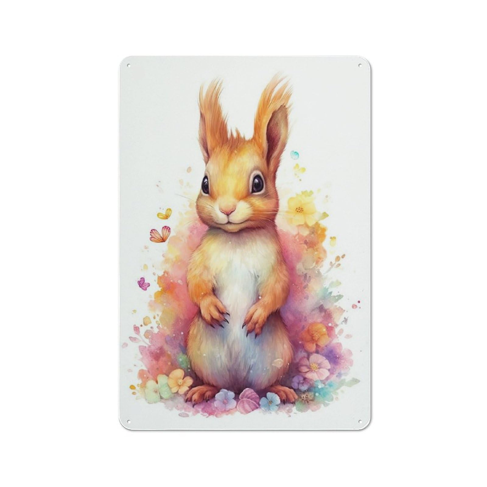 Junmoney Watercolor Squirrel Art Vintage Tin Sign With Design 30X20cm, Nostalgic Nostalgic Wall Art For Living Room, Hallway, Kitchen Or Cafe