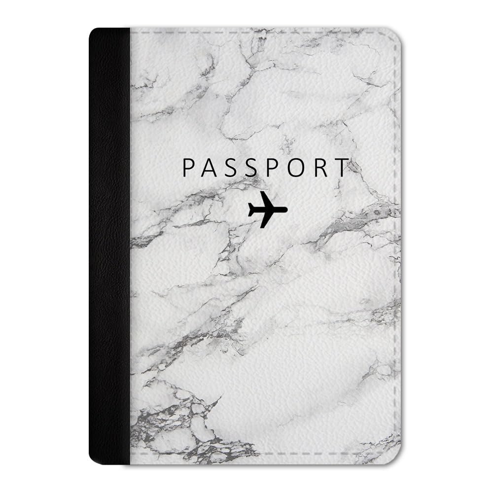 Printed Passport Cover for Men & Women | Vegan Leather Travel Passport Holder | 2 Card Slots & Boarding Pass Pocket | Slim Travel Wallet Case | White Marble Passport Cover-image-30