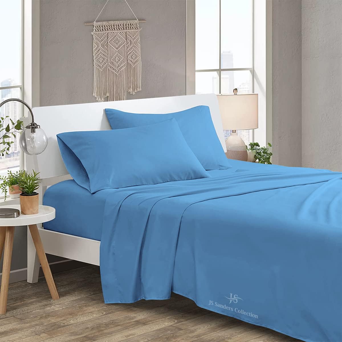 4 Piece Sheet Set 100% Egyptian Cotton Bed Sheets 1000 Thread Count Luxury Hotel Quality Sheet Set Italian Finish Premium Sheets Long Staple Fits Up to 18 Inch Deep Pocket (Queen, Medium Blue)