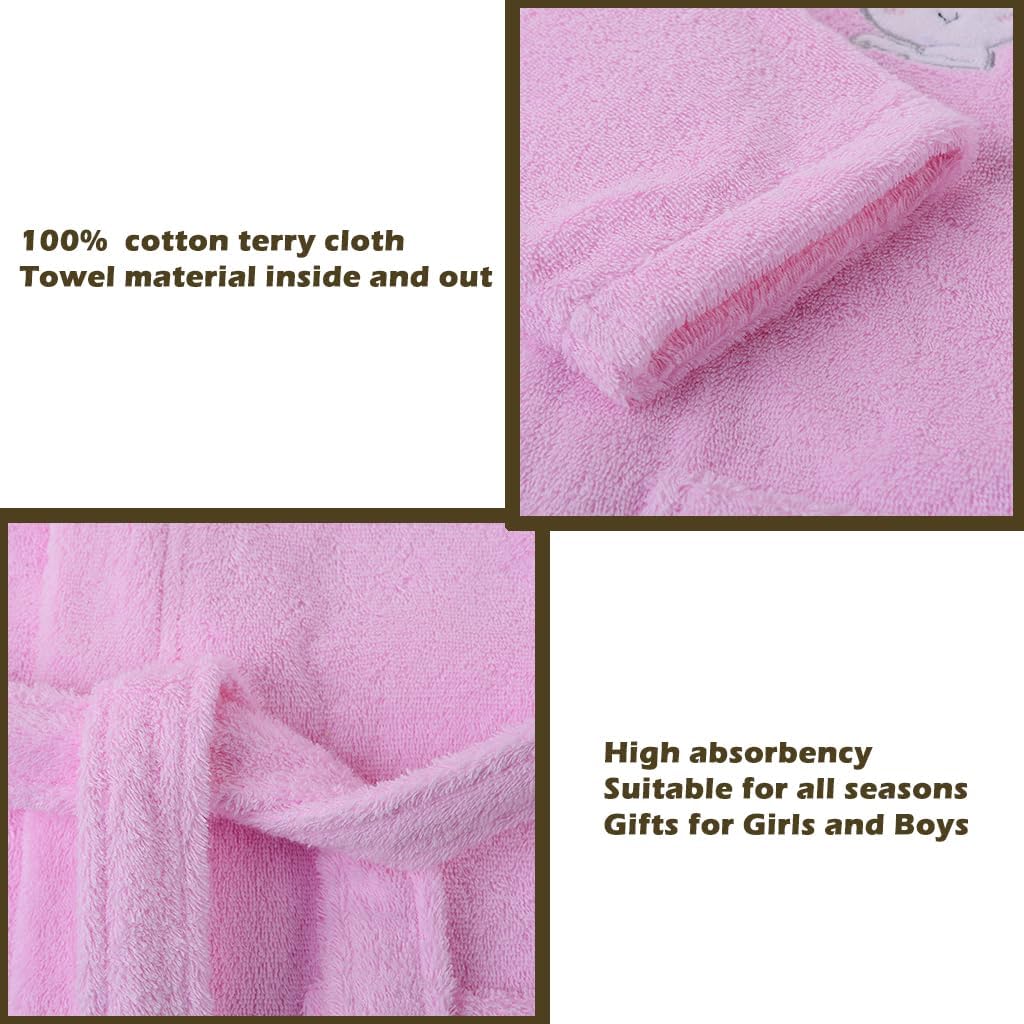 Kids Bathrobe Soft Hooded，Boys Girls Rabbit Ears Cotton Towel Robe, Toddler Lovely Comfortable Loungewear 4-12 Years