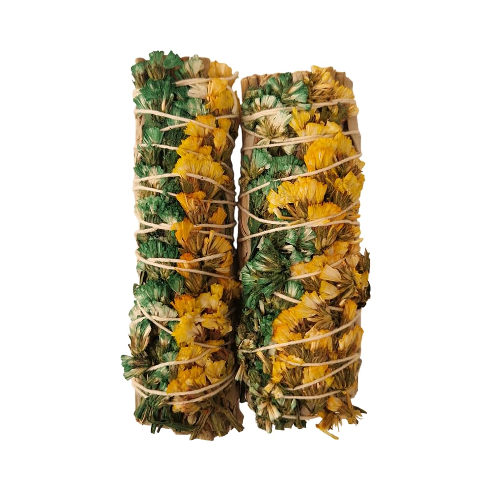 Smudge Stick, White Sage, Green and Yellow Sinuata 4", Pack of 2
