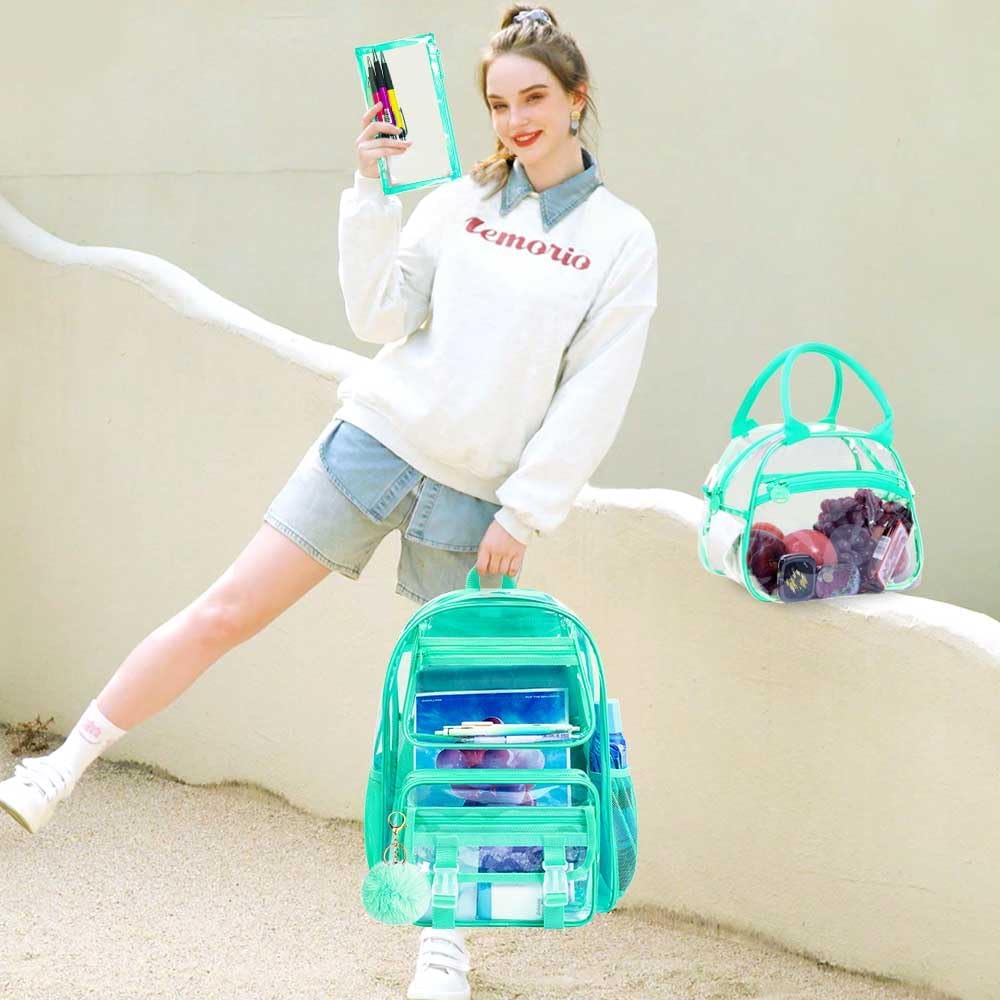 UFNDC 3PCS Clear Backpack Heavy Duty, See Through School Bag for Girls, Sequins Transparent Bookbag for Women