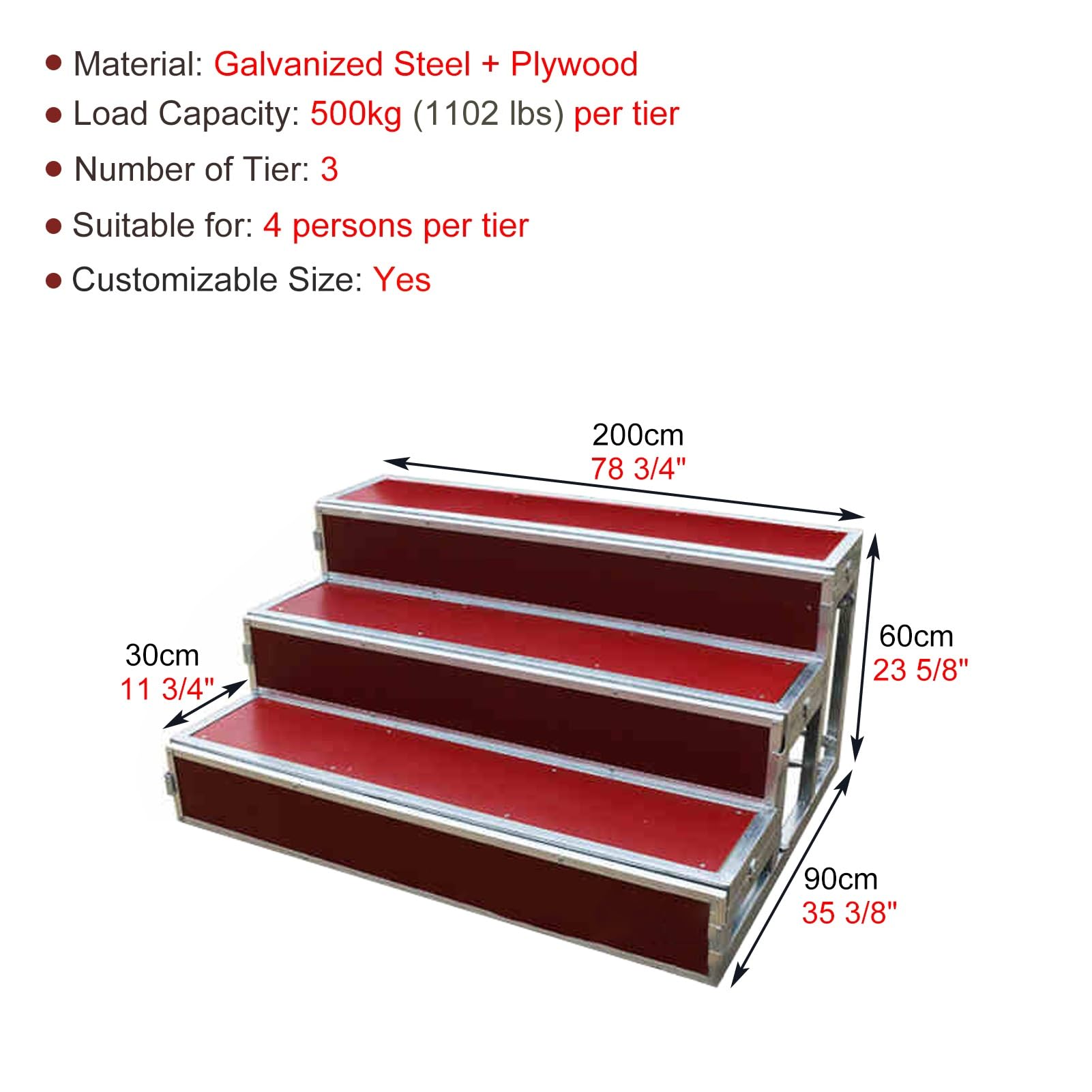 Plataforma escénica Ajustable de 3 Niveles para coros: Plataforma portátil Antideslizante para Bodas, Eventos, actuaciones y Fiestas. Sistema de escalones con Visibilidad Mejorada para una ó