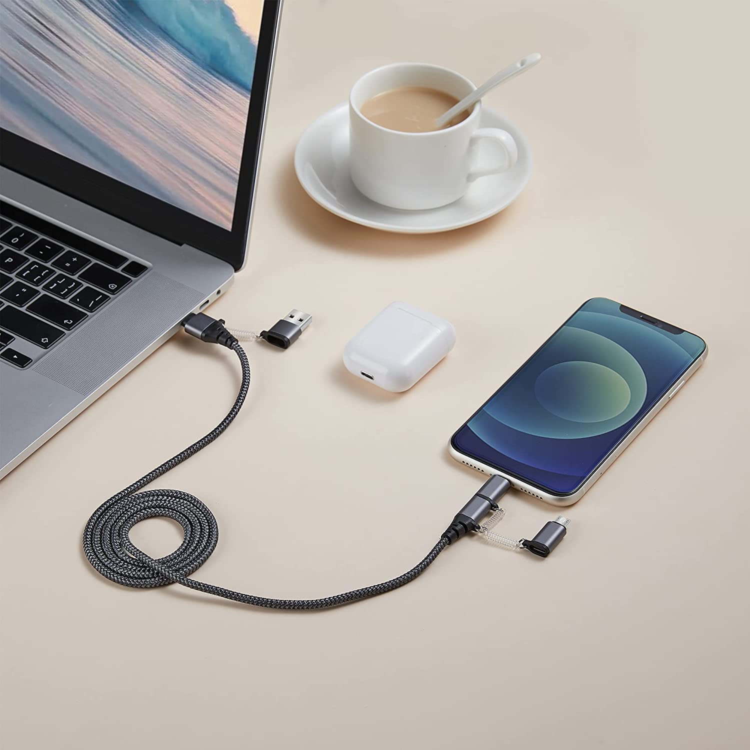 Jaiela Adaptateur USB C[4 Pièces], Adaptateur USB C âle Vers USB Feelle + Type C Feelle Vers