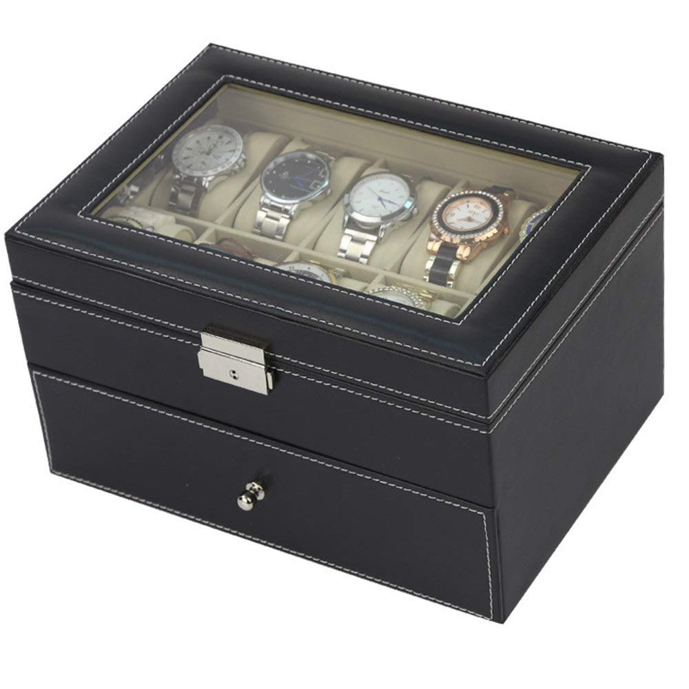 Maestrorelojero - Custodia Vetrina per 3 Occhiali e 6 Orologi | Organizer Gioielli da Cassetto | Contenitore Orologi | Organizer per Anelli, Orologi Uomo Automatici, Occhiali da Sole Donna, Box Uomo