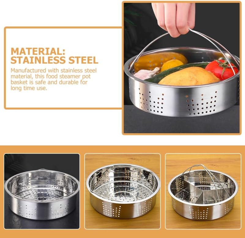Stainless Steel Steamer Basket with Trivet Rack 8.26 Inch Food Steamer Pot Accessory for Rice Vegetables Seafood Buns Dumplings Kitchen Cooking