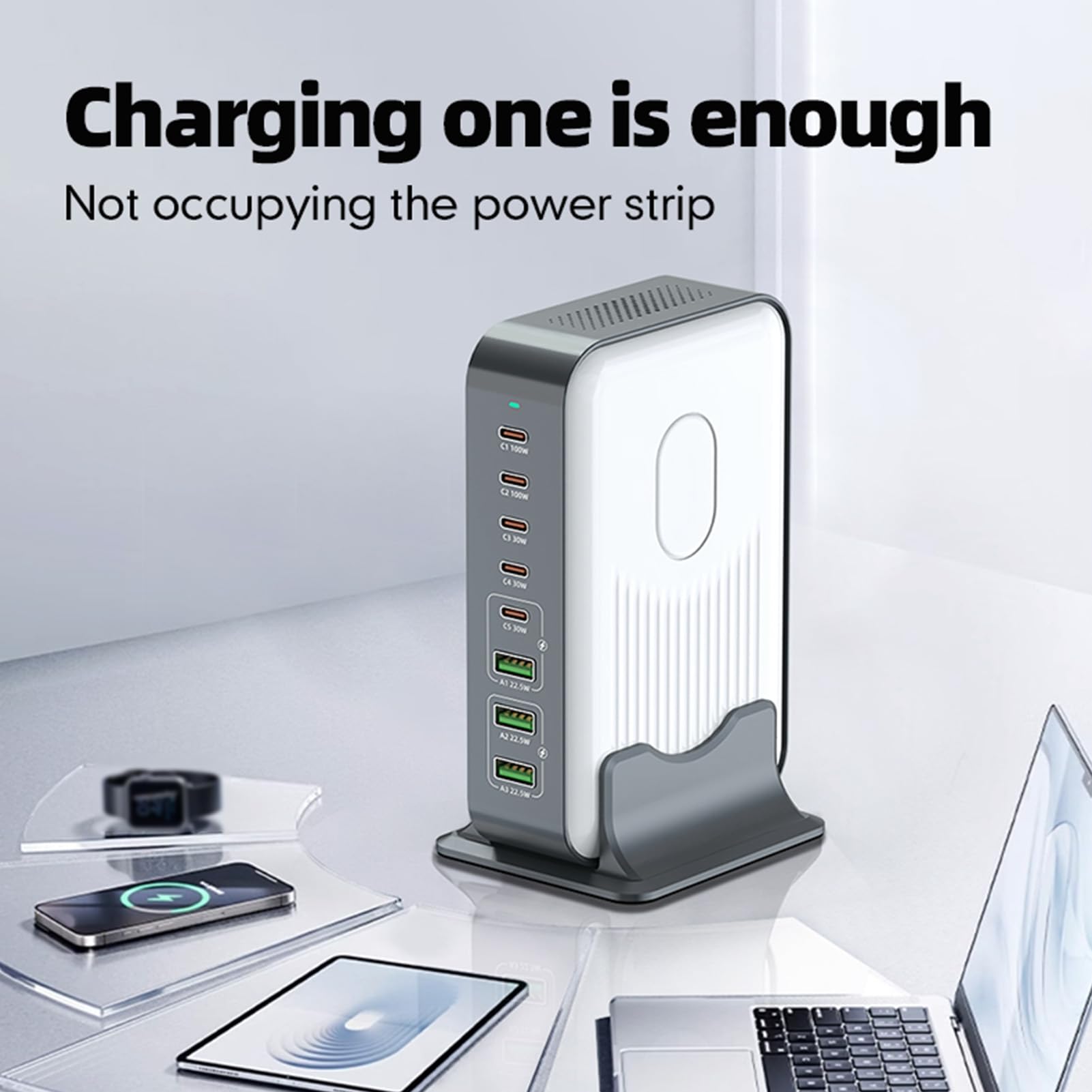 Garsent Stacja ładowania USB, Stacja ładowania Portu 200 W 8 dla Wielu urządzeń, USB C PD Szybkie ładowarkę, ładowarkę, Adapter ładowarki Laptopa (wtyczka UE)