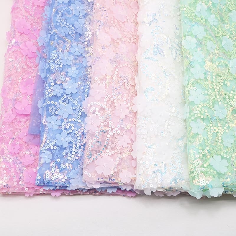 1/2/5 Yardas 130cm DIY Malla Hecha a Mano Bordado Lentejuelas 3D Flor Tul Tela DIY Lazo Material para decoración Ropa Manualidades