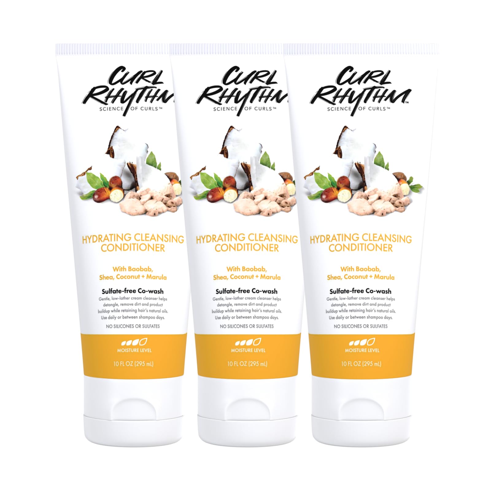 Curl Rhythm Hydrating Cleanser Conditioner - Co-wash with Shea, Marula, and Coconut - Curly Hair Conditioner - Removes Dirt and Buildup - 3 pc