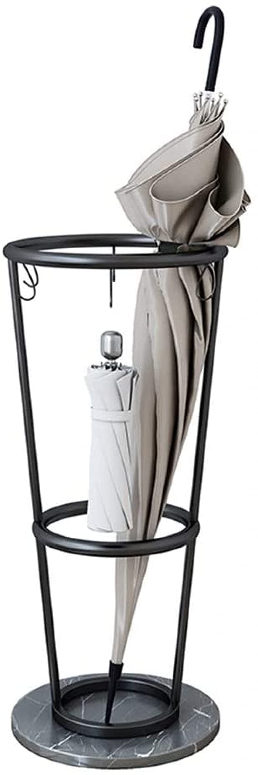 FCXWEVR Metal Umbrella Stand with Marble Base and Coat Rack Hook for Modern Nordic Indoor Entryway Black