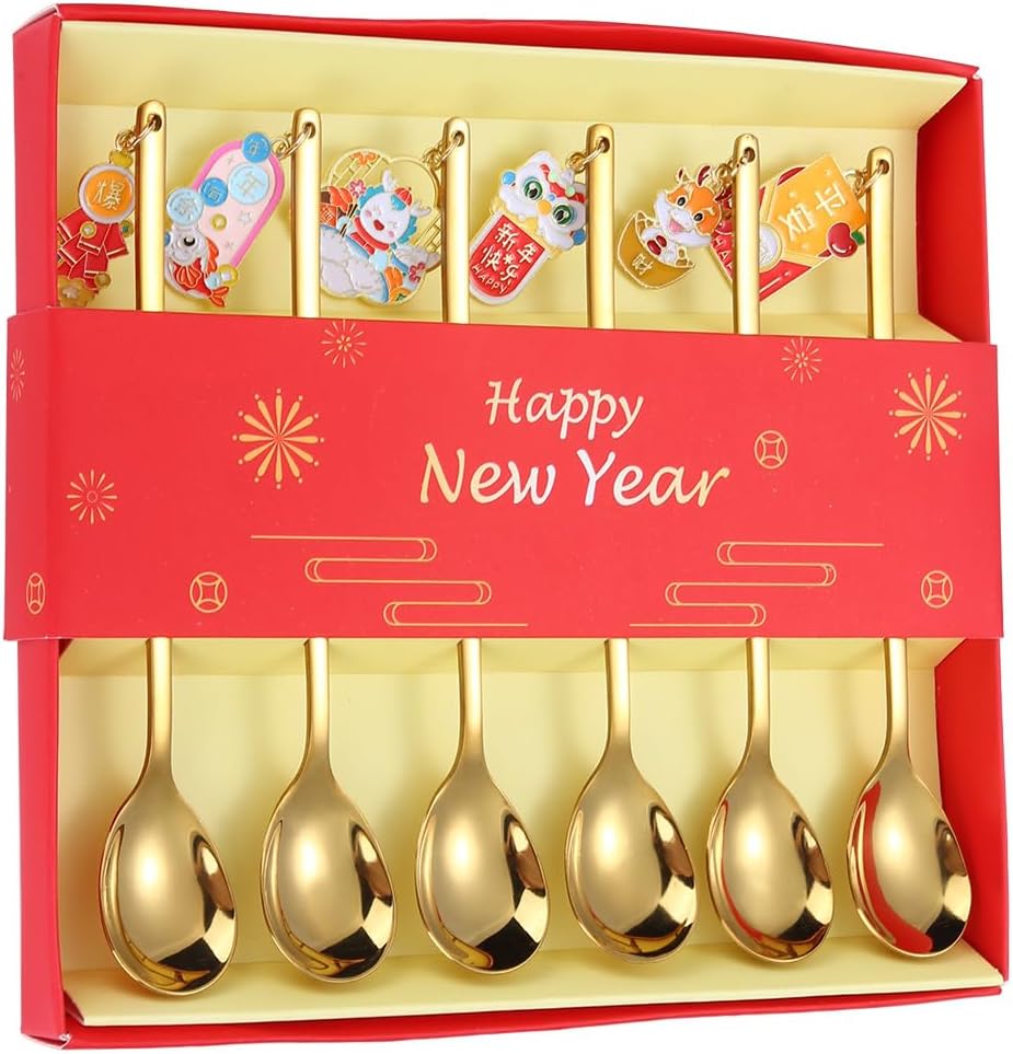 Silverware Flatware Set, 6/24/36/48/60/72pcs Pendant Stainless Steel Spoon Gift Box Set Creative Gold Tableware Coffee Spoon Dessert Fruit Spoon(Silver,36 Pieces)