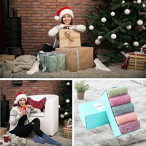 Image of ICEIVY 5 Pair Fuzzy Cozy Socks for Women - Warm Comfy Soft Casual Home Sleep Winter Wool Socks - Gifts for Women