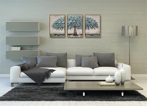 Miniatura 2 de Pintura al óleo pintada a mano del árbol azul sobre lienzo enmarcado paisaje moderno arte de pared para sala de estar dormitorio decoración