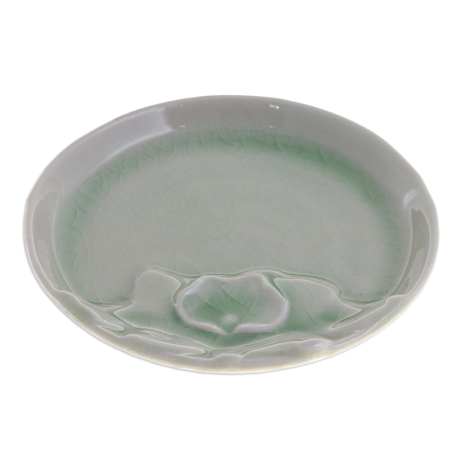 NOVICA Artisan Handmade Small Celadon Ceramic Plate Floral Motif Green Thailand Tableware Dinnerware Dessert Plates 'Orchid Charm'