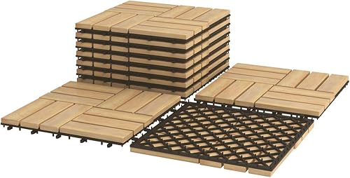 Miniatura 10 de Giantex Suelo de madera entrelazado para patio, azulejos de madera de acacia, adoquines de patio, montaje sin herramientas, suelo compuesto de