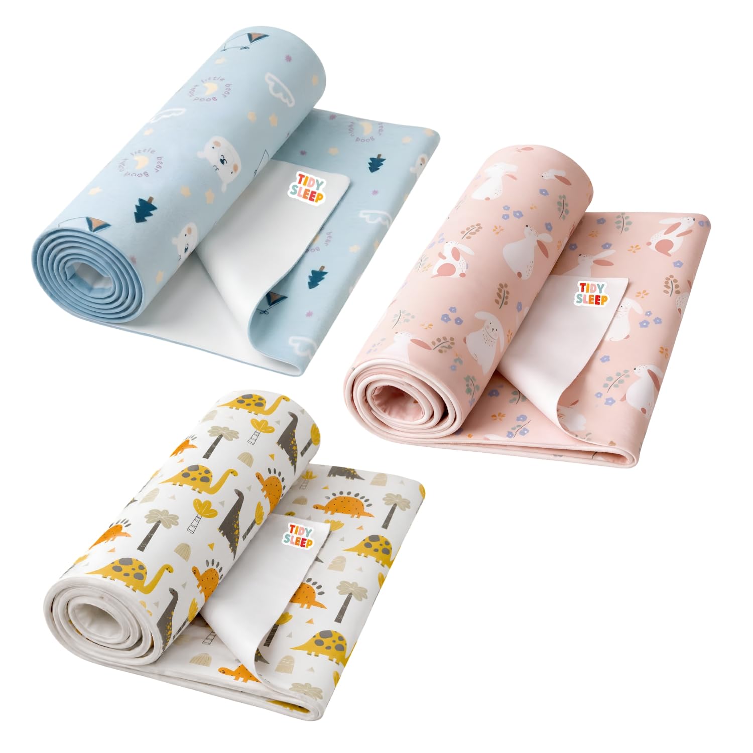 Tidy Sleep Printed Baby Dry Sheet Waterproof Mattress Protector for Newborns | Reusable Leakproof Pee Pad for Bed, Crib & Travel Dry Sheet | Bear Night-Blush Bunny-Dino Adventure (Medium)-image-18