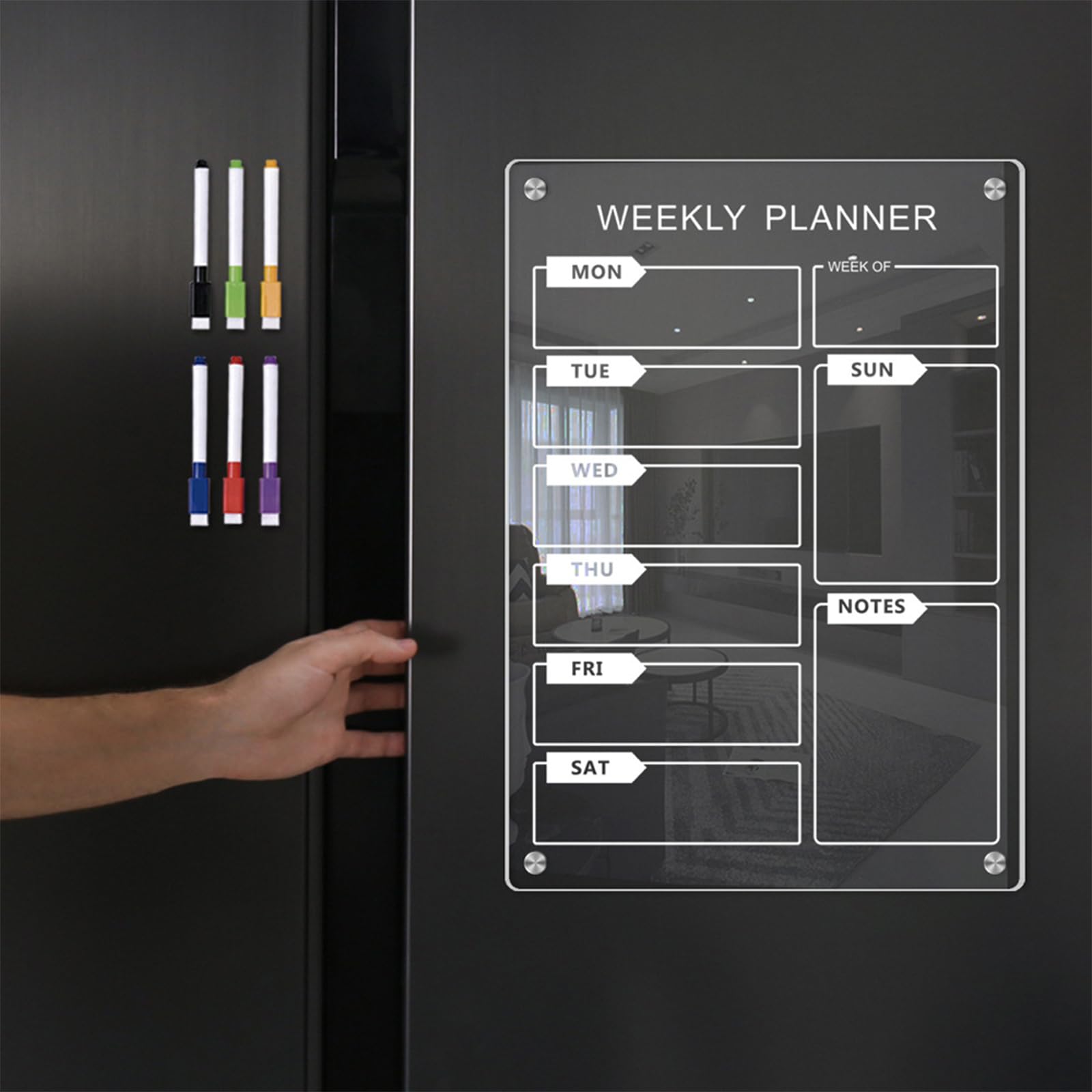 Akrylowy kalendarz na lodówkę, tygodniowy planer do wycierania, akrylowy miesięczny planer, przezroczysta akrylowa tablica whiteboard, sucha tablica magnetyczna do wycierania na lodówkę, miesięczna i