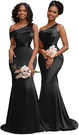 Satin Bridesmaid Dress One Shoulder Corset Prom Dresses Mermaid Formal Evening Gowns