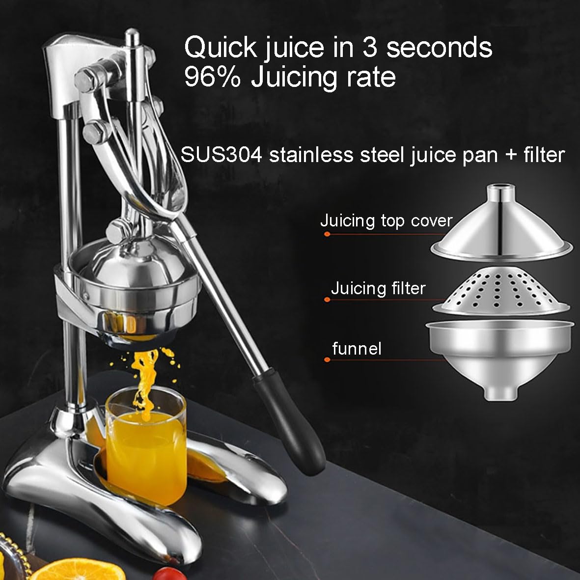 Edelstahl-Zitruspresse, extra groß, Handpresse, Handpresse, robuste Arbeitsplattenpresse für frischen Orangensaft