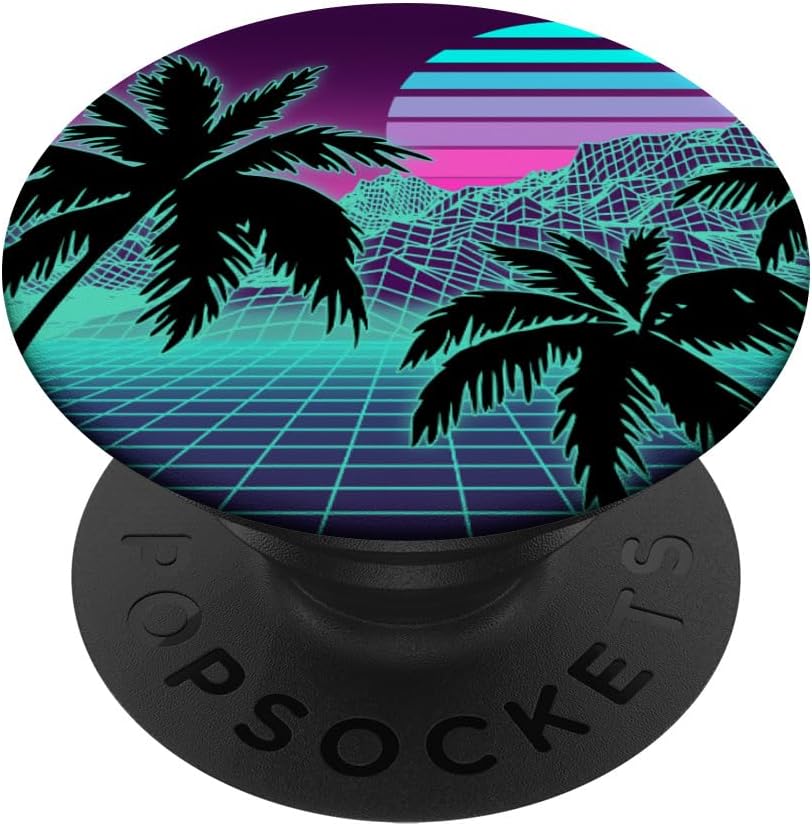 Retro 80s Vaporwave Sunrise Sunrise with Outrun Style Grid PopSockets Adhesive PopGrip