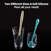 Vista 5 de LeMuna Juego de cepillos de silicona para botellas con mango de madera, cepillo de silicona y limpiador de popote para Hydro Flask, botella