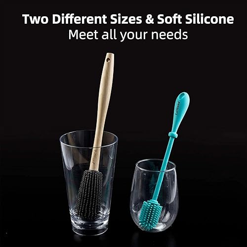 Miniatura 4 de LeMuna Juego de cepillos limpiadores de botellas de agua (cepillo para botellas de silicona y cepillo de botella de silicona con mango de madera)