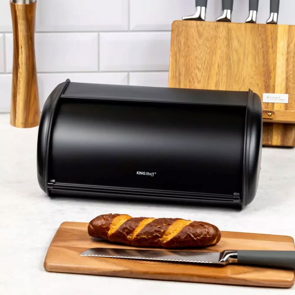 KING HOFF Brotkasten Brotbox Brotbehälter Brotdose (Schwarz, Kleine 36cm x 24cm x 15cm.)