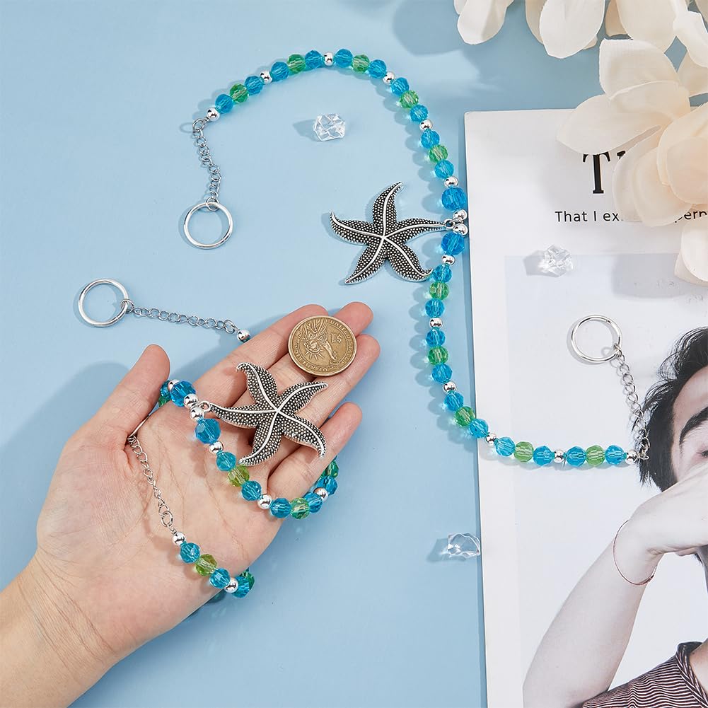 SUPERFINDINGS 2Pcs Glass Curtain Tie Backs Curtain Holders with Alloy Starfish Pendants Ocean Theme Decorative Tie Backs for Home Bedroom Office Drapes Curtain 44.9cm - Image 3
