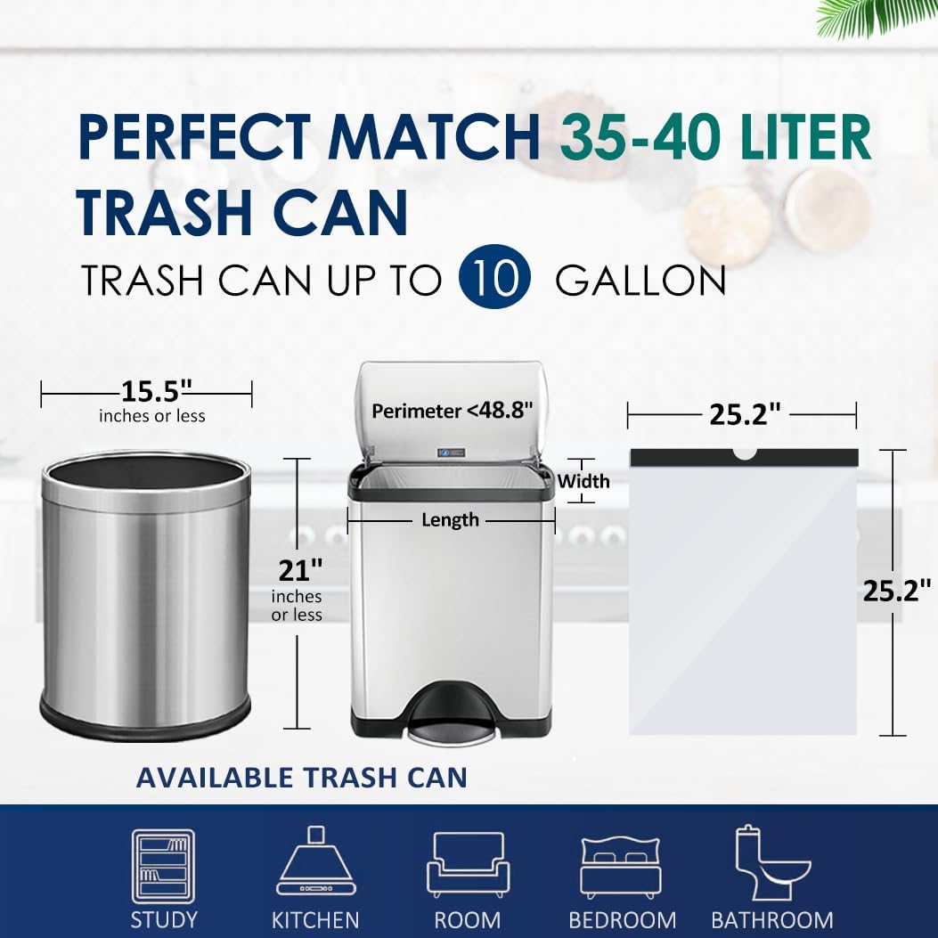 10 Gallon (fit 30-35 Liter) 200 Counts Drawstring Trash Bags, Medium Large Kitchen Garbage Bags Trash Can Liners for Home, Office, Light Residential Waste Outdoor Lawn Bags, White