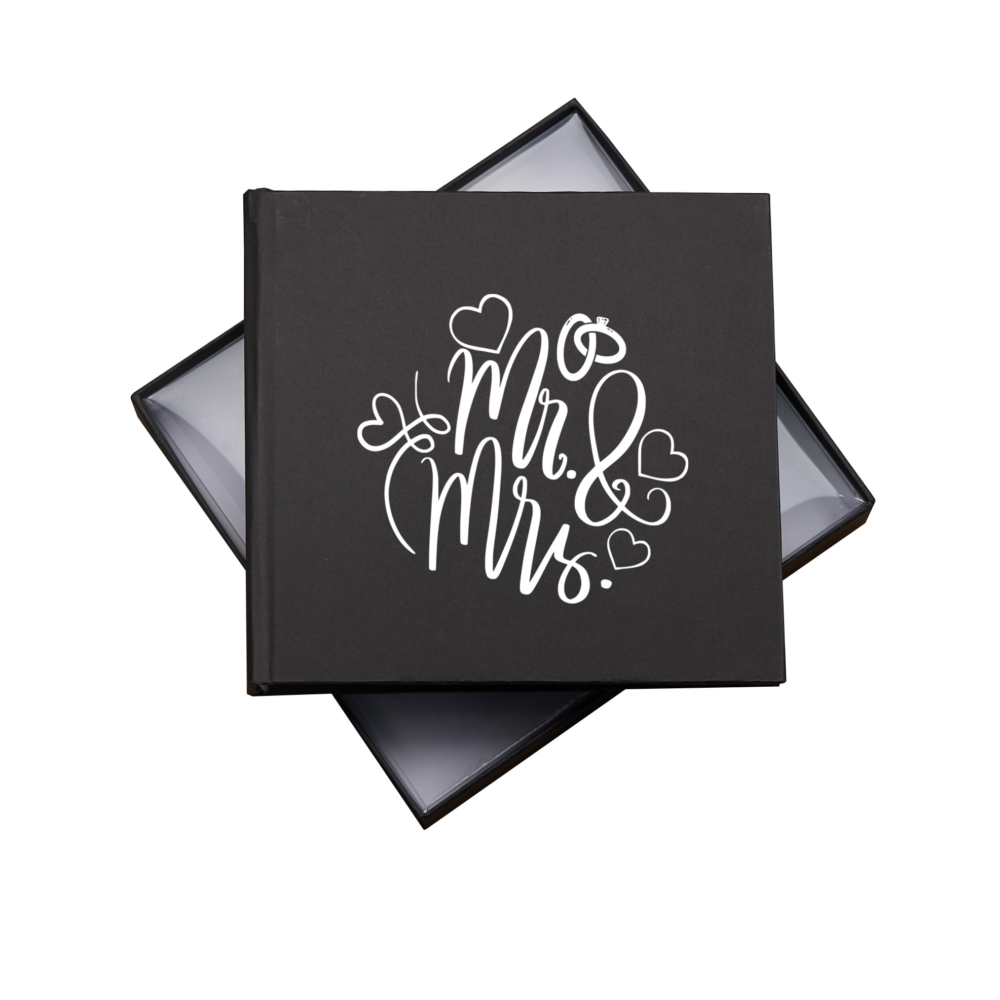 Mr and Mrs Wedding Hearts Photo Album, Holds 50 6x4 inch Photos, 18.5x19.5cm, Black