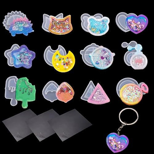 FineInno 9 moldes para coctelera de resina, molde de fundición epoxi de arena movediza Kawaii, molde de silicona de animales de gato con 3 hojas de