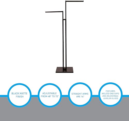 Miniatura 3 de SSWBasics Perchero de ropa ajustable de 2 vías negro con brazos rectos y detalles cromados, ajustable de 48 a 72 pulgadas, ideal para tiendas