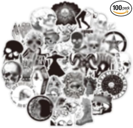 100PCS Gothic Stickers for Water Bottle,Black White Skull Stickers,Waterproof Vinyl Stickers Perfect for Hydro Flask Laptop Phone Car Skateboard. Gothic American