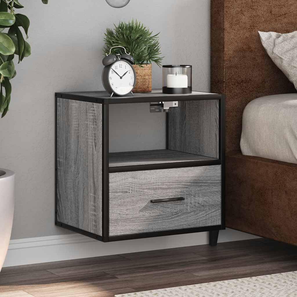 Table de chevet murale lot de 2 bois et métal gris sonoma 40cm
