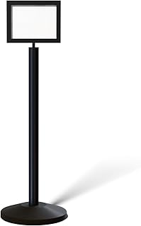 Pedestal Standing Floor Sign Frame with Sloped Base, 8.5x11 Inch Horizontal, Black Powder Coated Steel - CCW Series SFFS-100