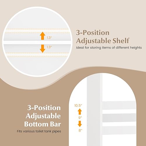 Miniatura 6 de Giantex Armario de almacenamiento sobre el inodoro, estante de baño independiente de 3 niveles con gabinete de puerta de listones y estante