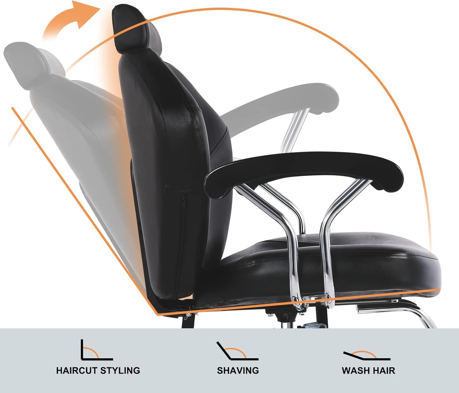 Silla de peluquería Sillón Profesional Silla Barberia Giratoria 360°con Altura Regulable Reposacabezas Ajustable y Reposapiés para Salón de SPA y Belleza, Barbería, Carga 150 kg (Negro) — view 8