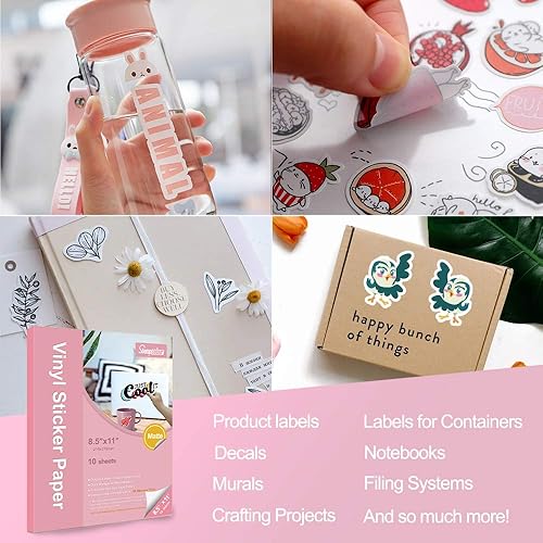 Miniatura 10 de Papel adhesivo de vinilo imprimible para Cricut, transparente, no impermeable, papel adhesivo transparente, 10 hojas de etiquetas autoadhesivas,