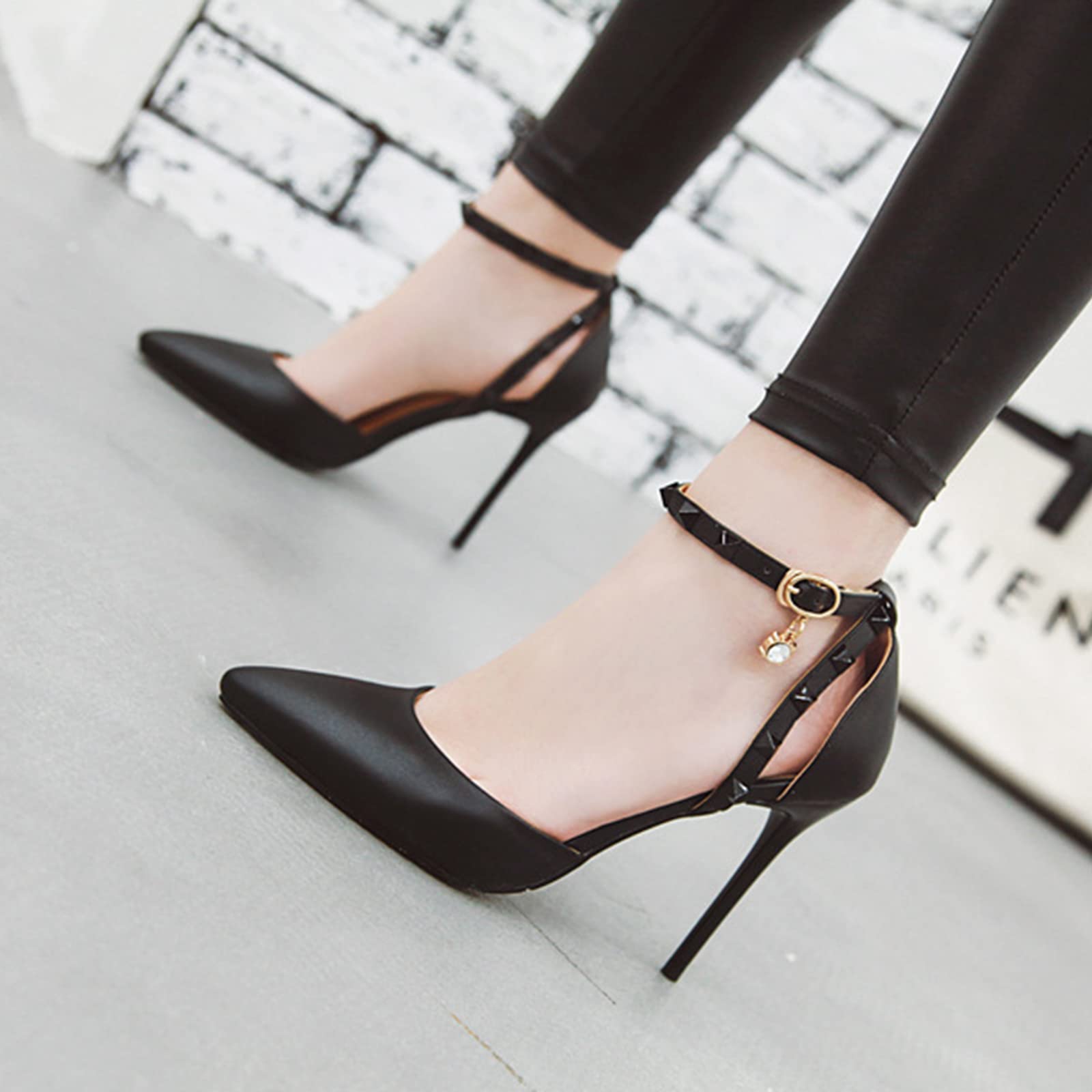 Botas de Moda para Mujer 10CM/3.93IN Tacones Altos para Mujer Correa Punta Cerrada Stiletto Correa en el Tobillo Vestido con Punta en Punta Tacones Altos para Fiesta de Boda
