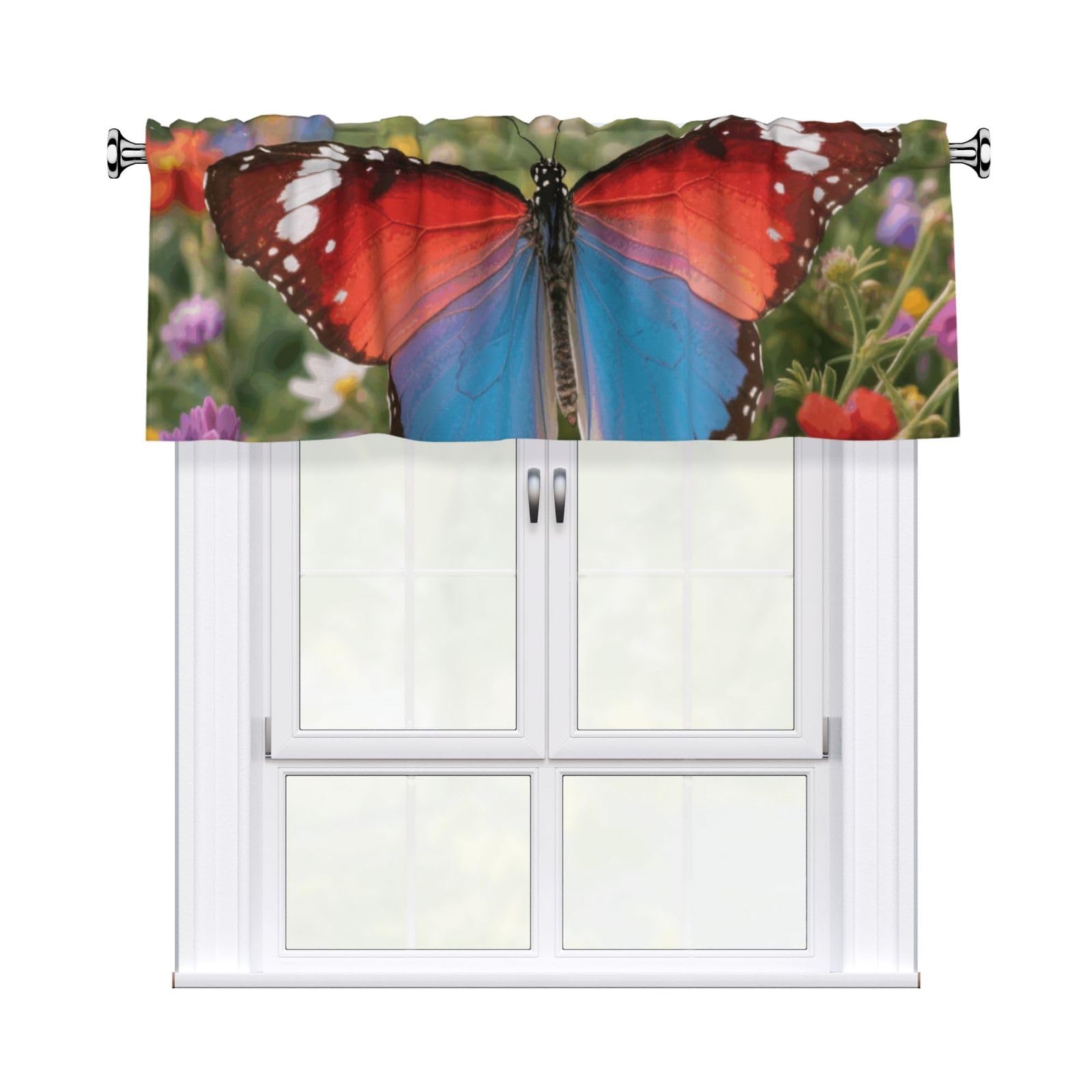 FekiLoot Butterfly Curtain Valance for Windows, Kitchen Window Valances Rod Pocket Window Treatments Short Curtains Drapes for Bathroom Bedroom Cafe Decor 54x18inch 1 Panel