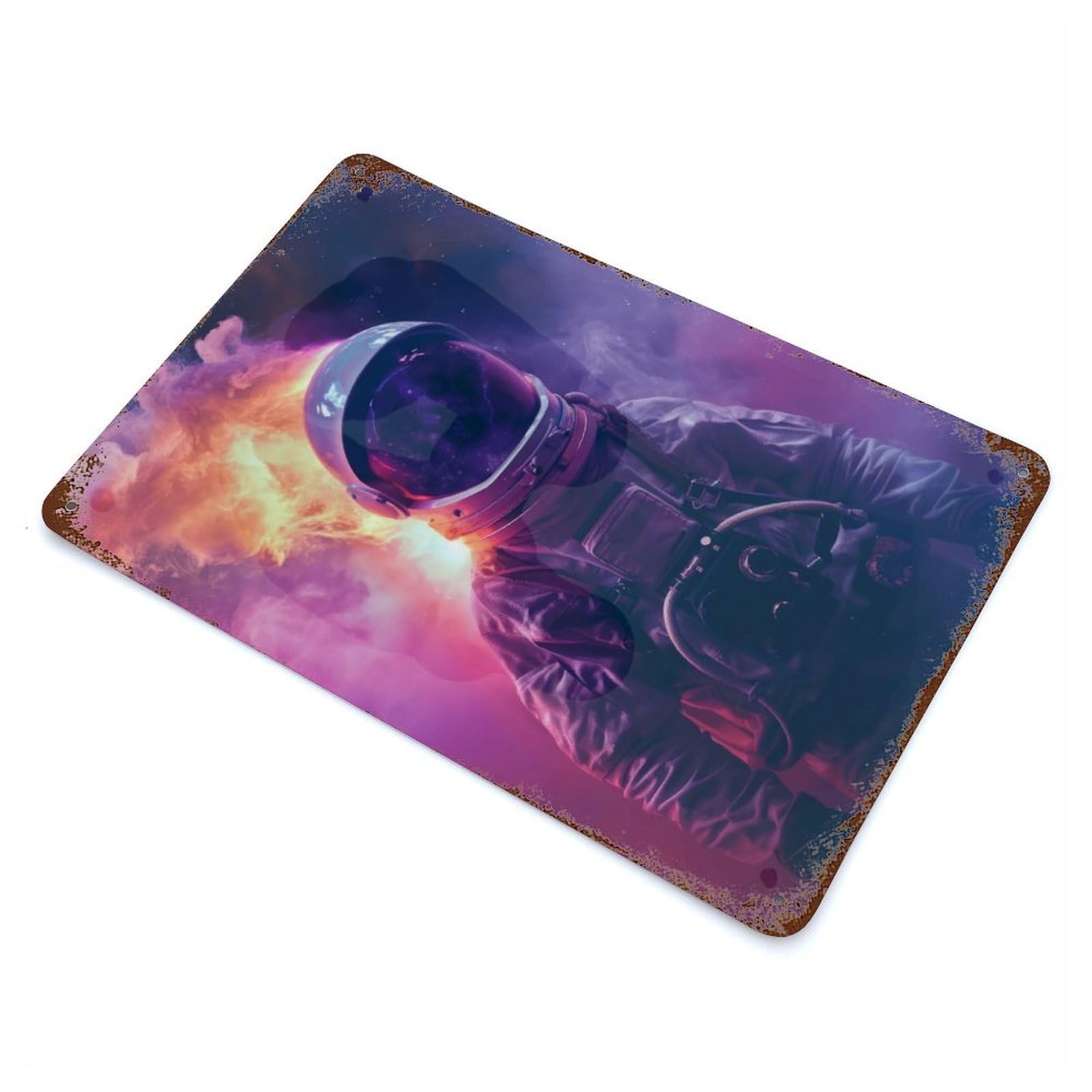 Burning Astronaut in Space Retro Metal Sign 11.8"x7.9", Vintage Wall Decor for Garage, Pub Or Kitchen