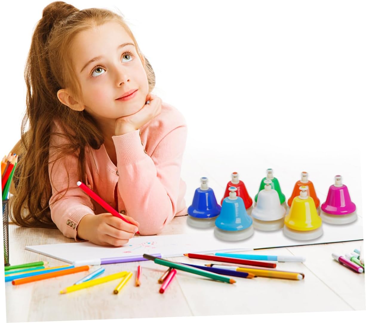1set Eight Tone Class Bells Colorful Metal Hand Bells for Boys and Girls Music Education for Early Learning Group Play and Musical Development
