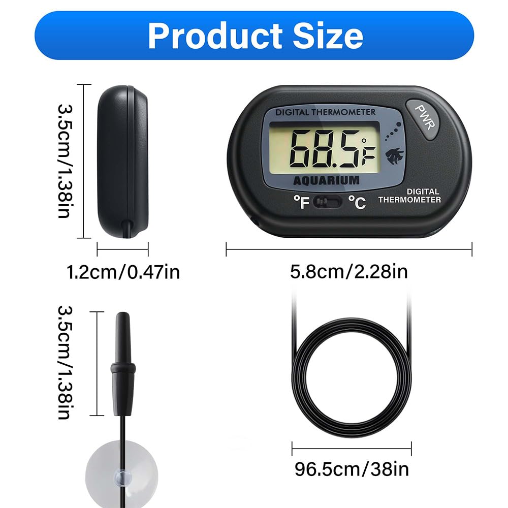 Digitales Aquarium-Thermometer, Test mit großem LCD-Display, Fahrenheit/Celsius (℉/℃) für Aquarium, Reptilien-Terrarium, Schildkrötenbecken